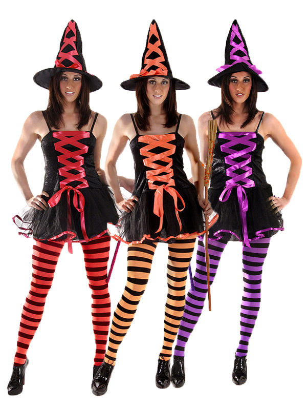 LADIES SEXY WICKED WITCH BEWITCHED HALLOWEEN FANCY DRESS COSTUME + HAT ...