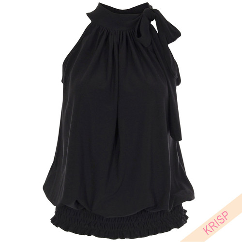 Halter Neck Draped Ruched Top Blouse Flattering Bow Tie Summer Party ...