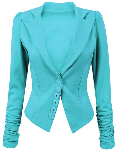 Womens Long Ruched Sleeve Button Front Panel Slim Fit Blazer /Jacket ...