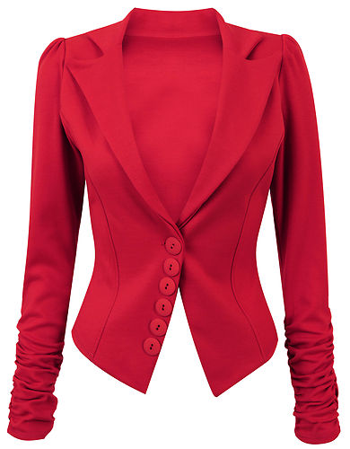 Womens Long Ruched Sleeve Button Front Panel Slim Fit Blazer /Jacket ...