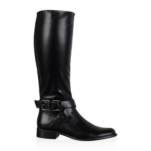 DD16 NEW WOMENS BUCKLE FAUX LEATHER LADIES RIDING LONG KNEE HIGH BOOTS ...