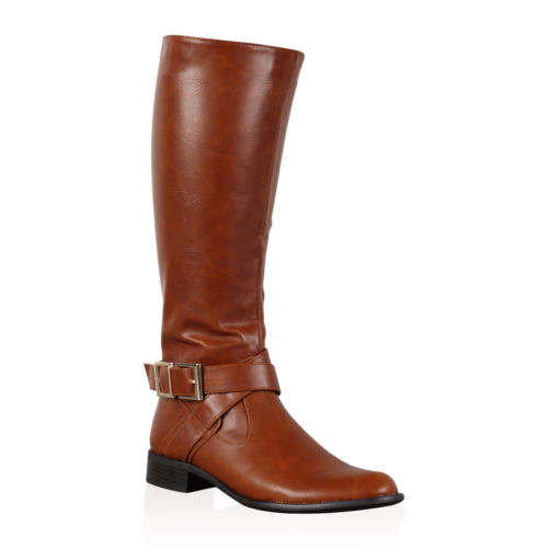 DD16 NEW WOMENS BUCKLE FAUX LEATHER LADIES RIDING LONG KNEE HIGH BOOTS ...