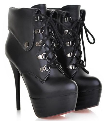 Stylish Multi Buckle Lace Up Platform Punk Stiletto Ankle Boots - The ...