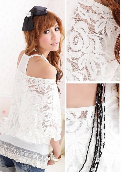 Lace Blouse With Tank Top - BLACK OR WHITE - The Style Basket