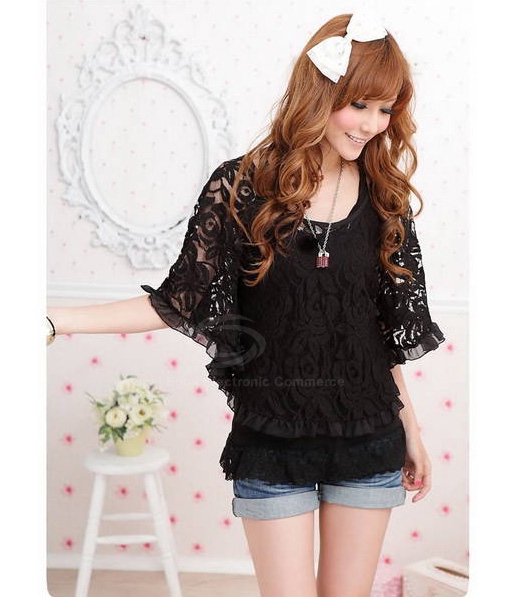 Lace Blouse With Tank Top - BLACK OR WHITE - The Style Basket