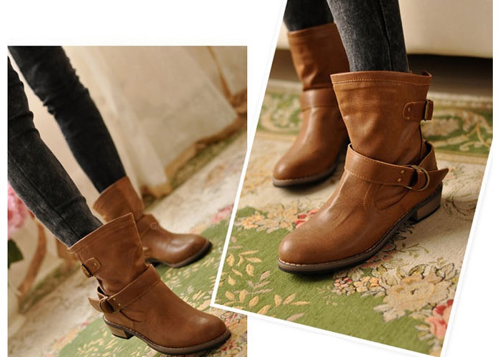 Casual Chunky Heel Short Boots Pure Color and Buckle Design - The Style ...