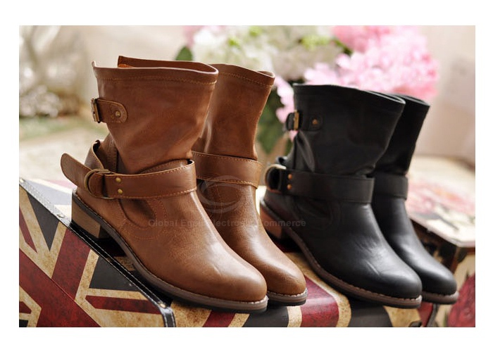 Casual Chunky Heel Short Boots Pure Color and Buckle Design - The Style ...