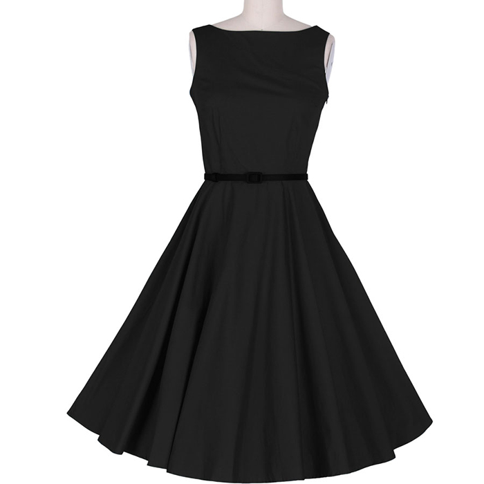 Vintage Scoop Neck Sleeveless Black Pleated Dress - The Style Basket