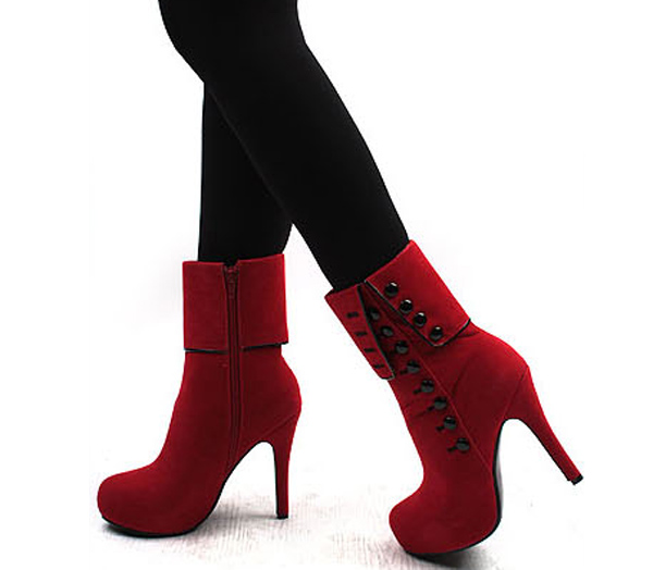 red short boots womens