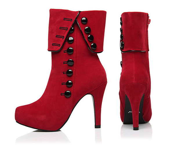 Elegant Short Boots With Button and High Heel Design - RED OR BLACK ...