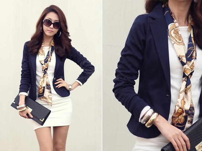 Sophisticated Slimming One Button Cotton Blend Blazer - The Style Basket