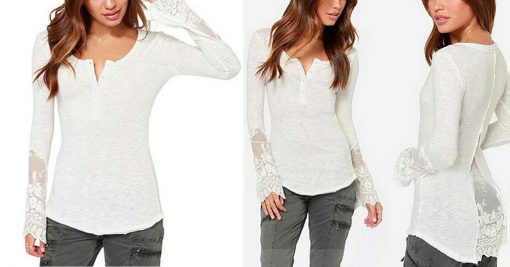 Long Sleeve Lace Embroidered Shirt - The Style Basket